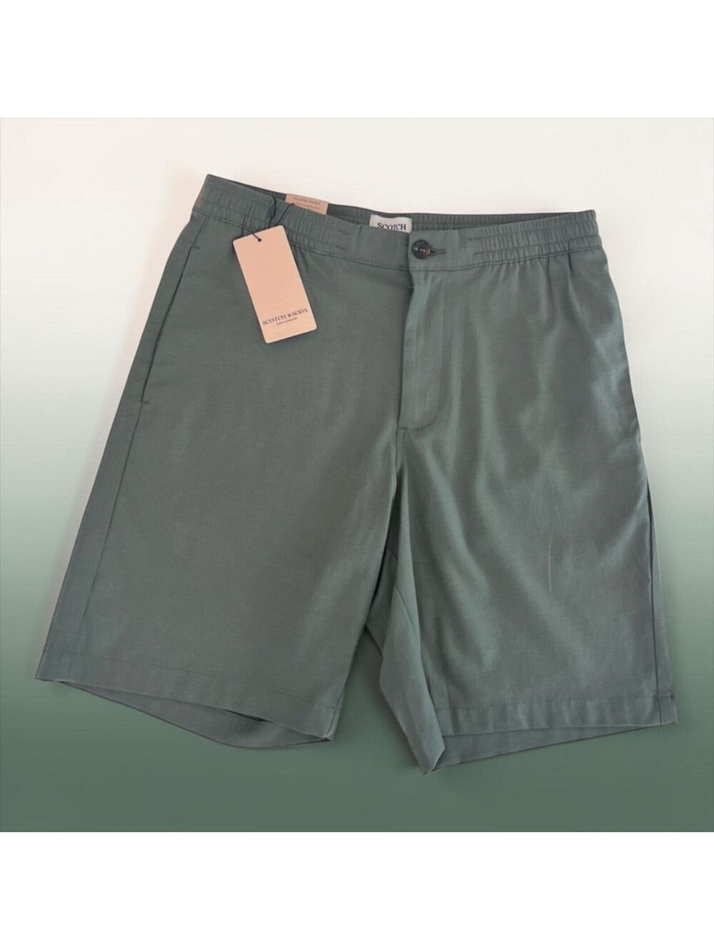 $88  Scotch & Soda Amsterdam Men's 9" Elastic Shorts Regular Fit Thyme Green S